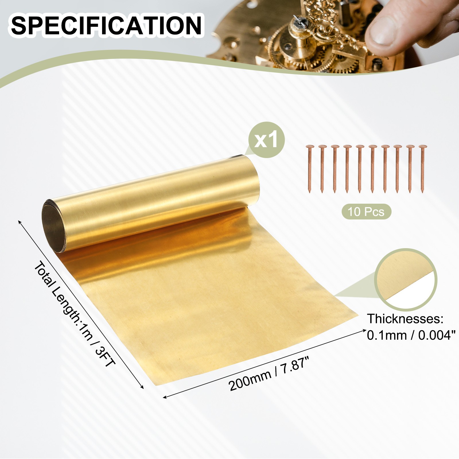 Brass Sheet Roll 7.9″ x 39.4″ 28 Gauge(0.1mm) Thickness for DIY (1 Pack, Brassy)