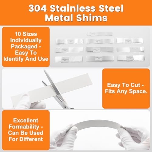 30 PCS Metal Shim Stock Set, 2″x6″ Stainless Steel Shims for Leveling, 10 Thickn