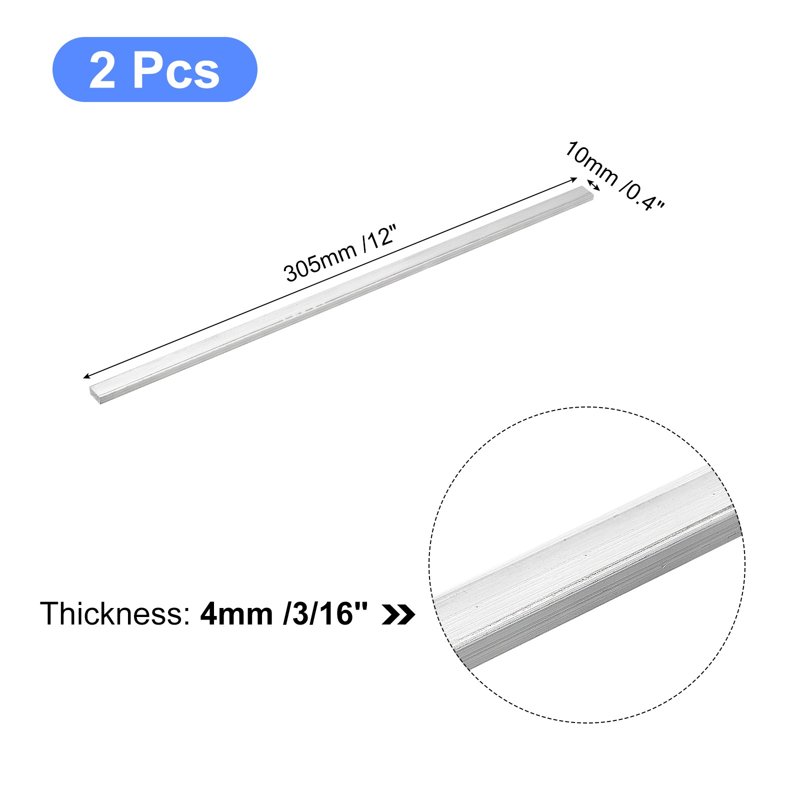 2Pcs Square Aluminum Bar 3/16″ Thick 0.4″ Width 12″ Length