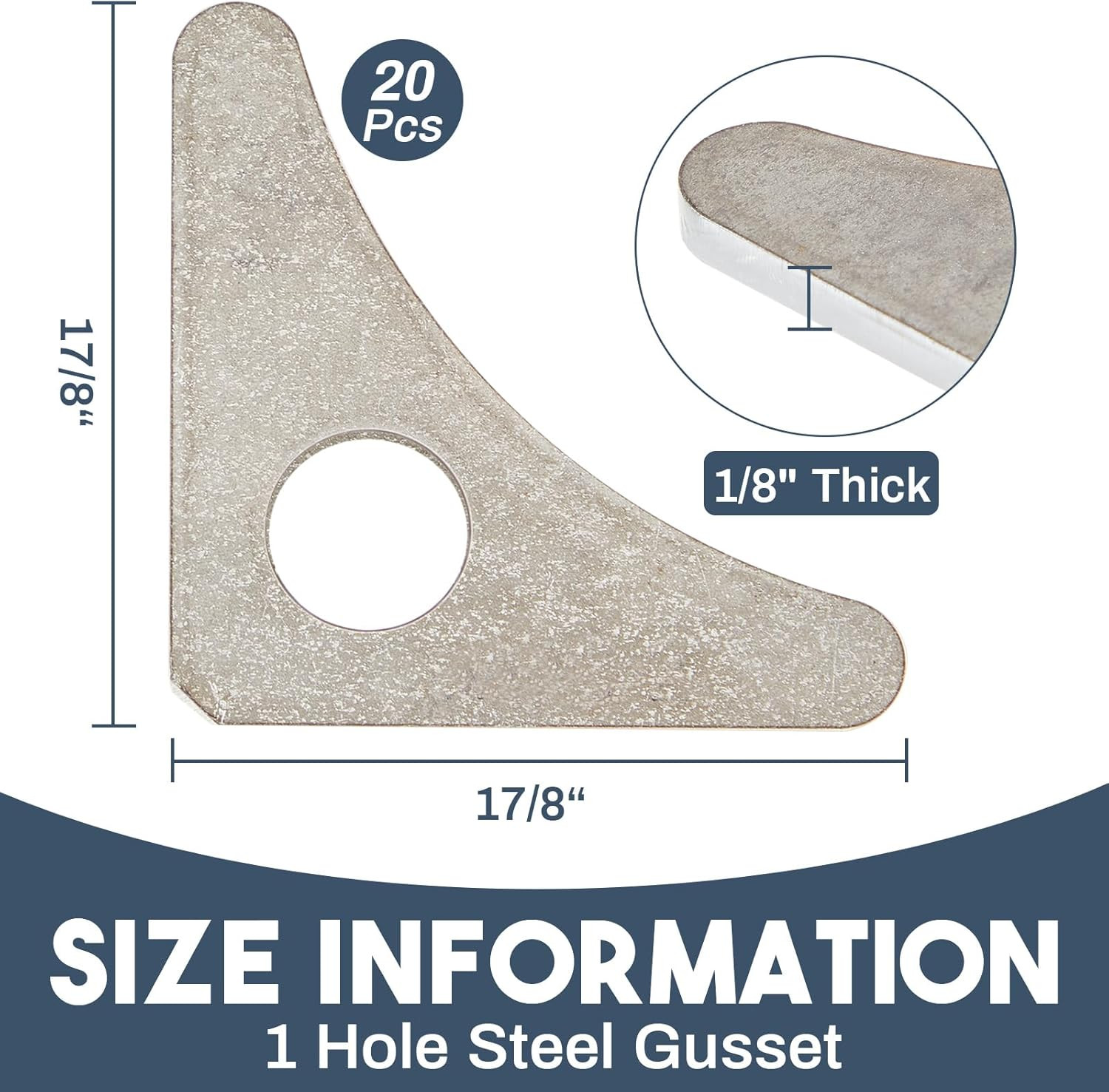 20 Pcs 1 Hole Steel Gusset 1 7/8″ X 1 7/8″ Tall – 1/8″ Thick Weld on Triangle…