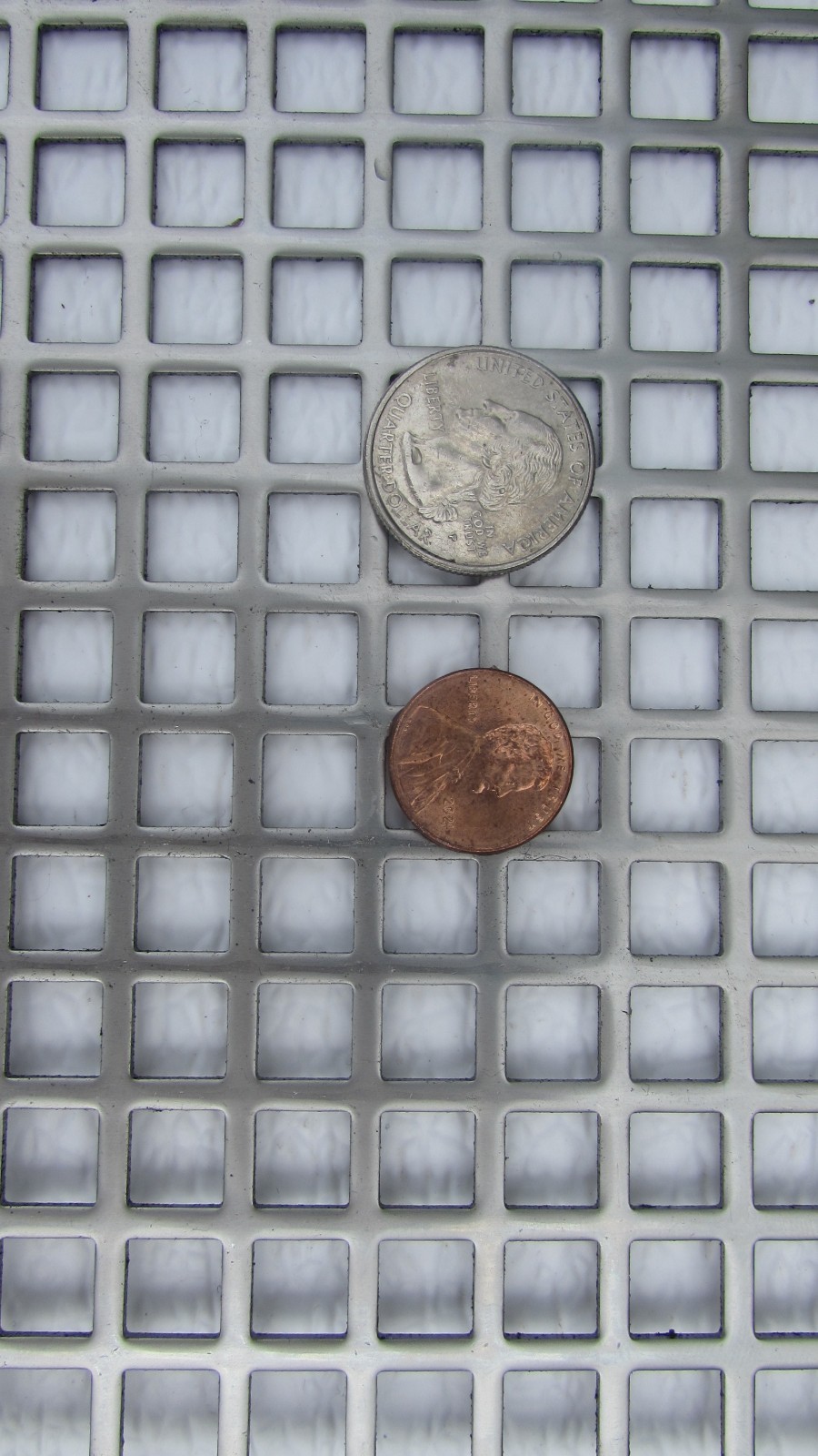 3/8″ SQUARE ON 1/2″ CENTERS PLAIN STEEL PERFORATED METAL 16 GAUGE—18″ X 18″