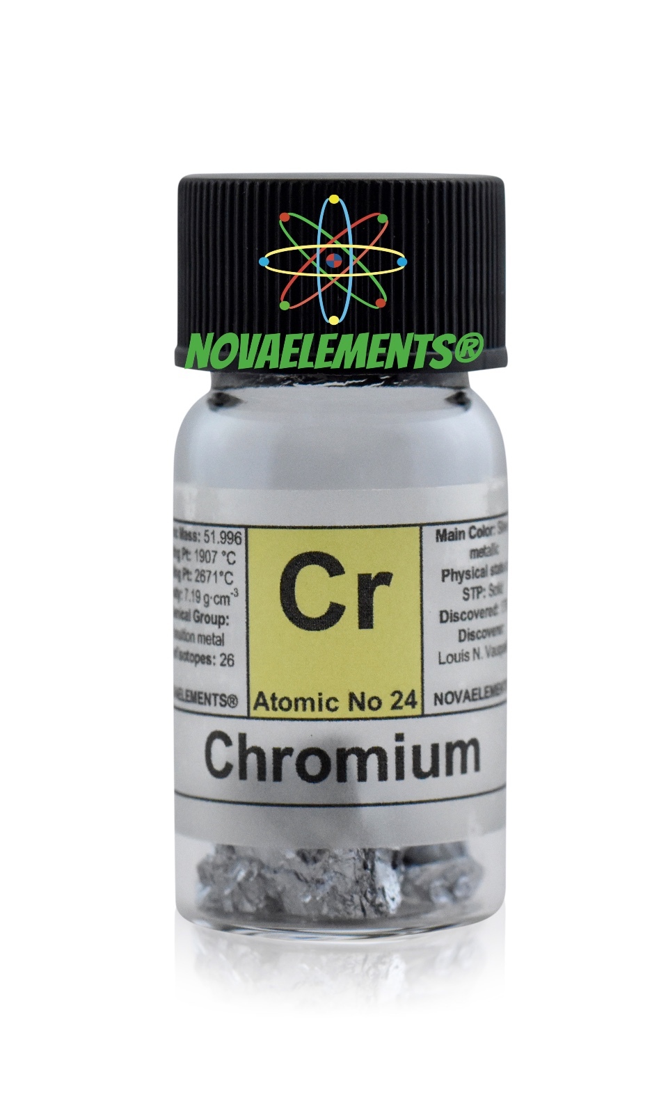 5 grams 99,8% Chromium metal element 24 Cr shiny pieces in labeled glass vial