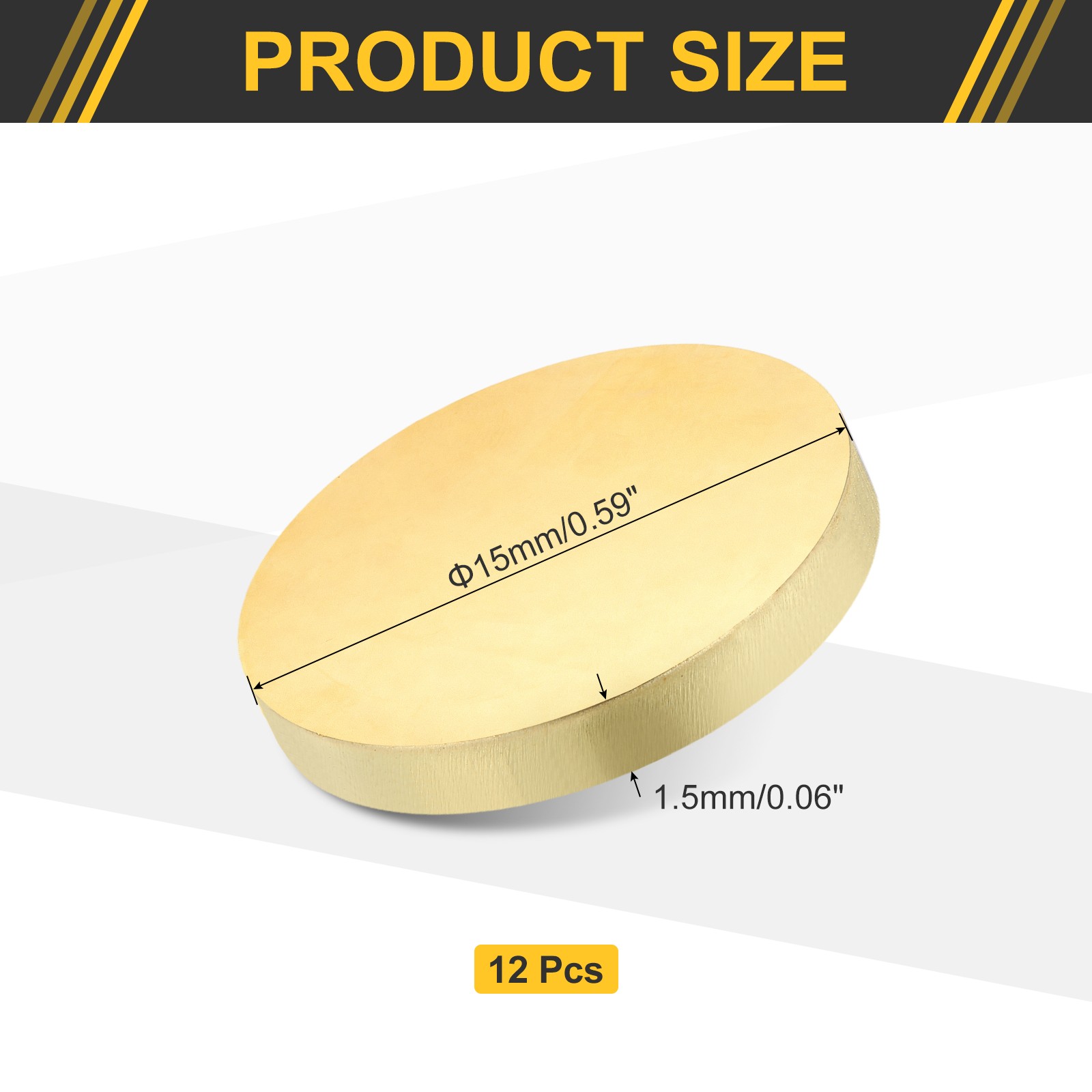 12Pcs Brass Round Plate, 0.06″(1.5mm) Thick 0.6″(15mm) Dia H65 Brass Round Sheet