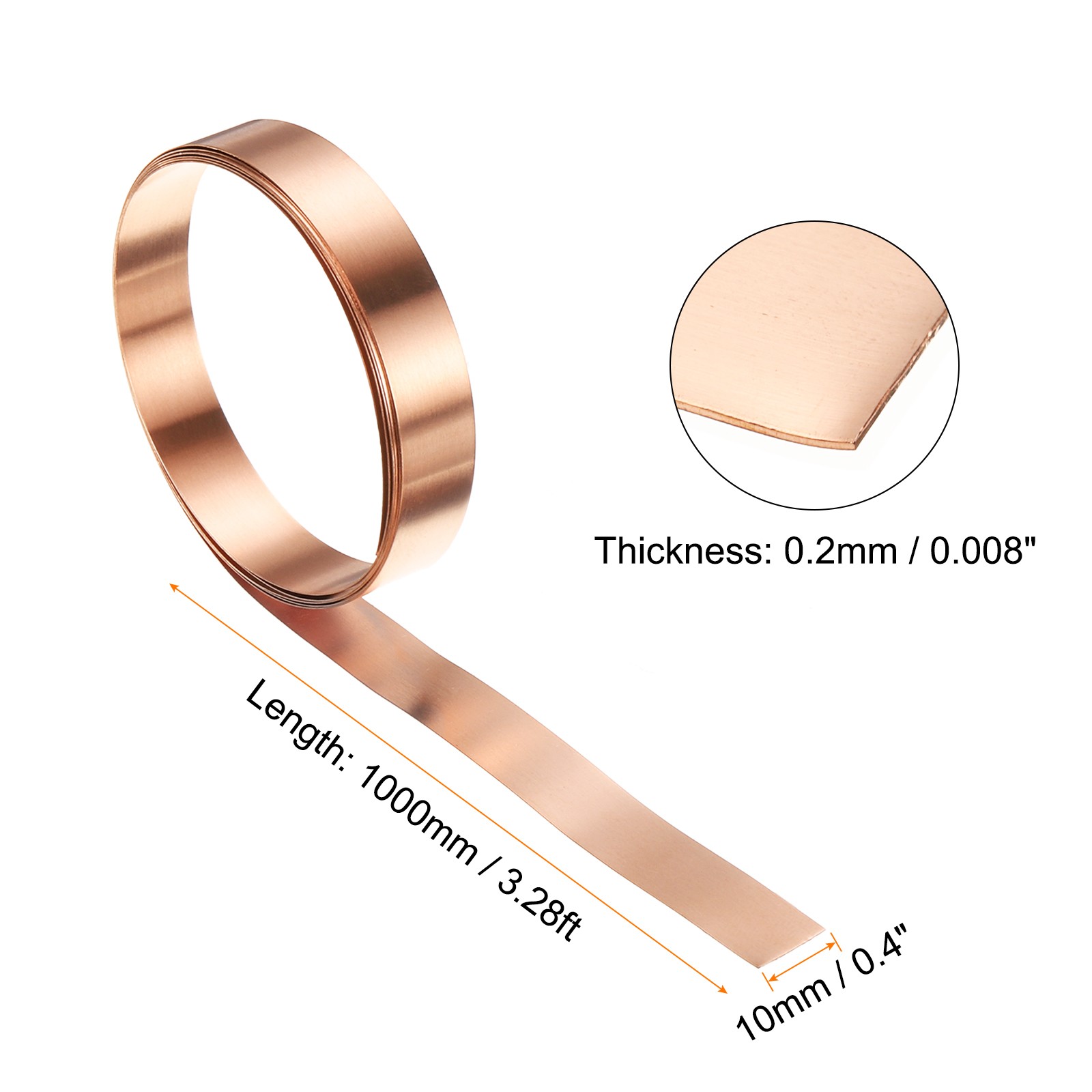 2pcs Copper Sheet Roll 0.2mm Thick Copper Flashing Strip (0.4″ Width x 3.28ft)
