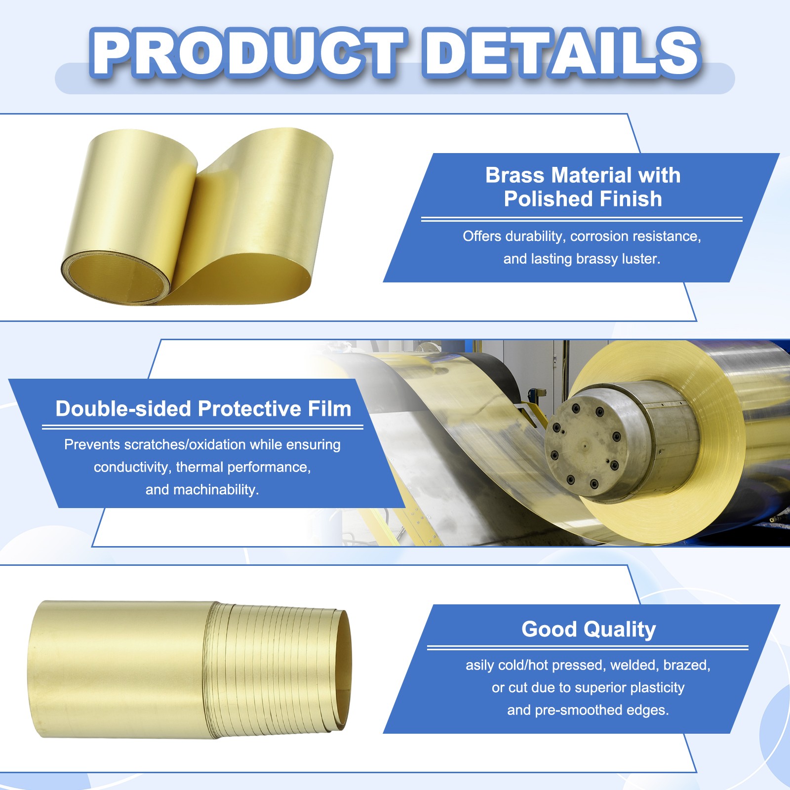44 Gauge x 2.4″ x 39″ H62 Metal Film Brass Foil Plate, Brassy