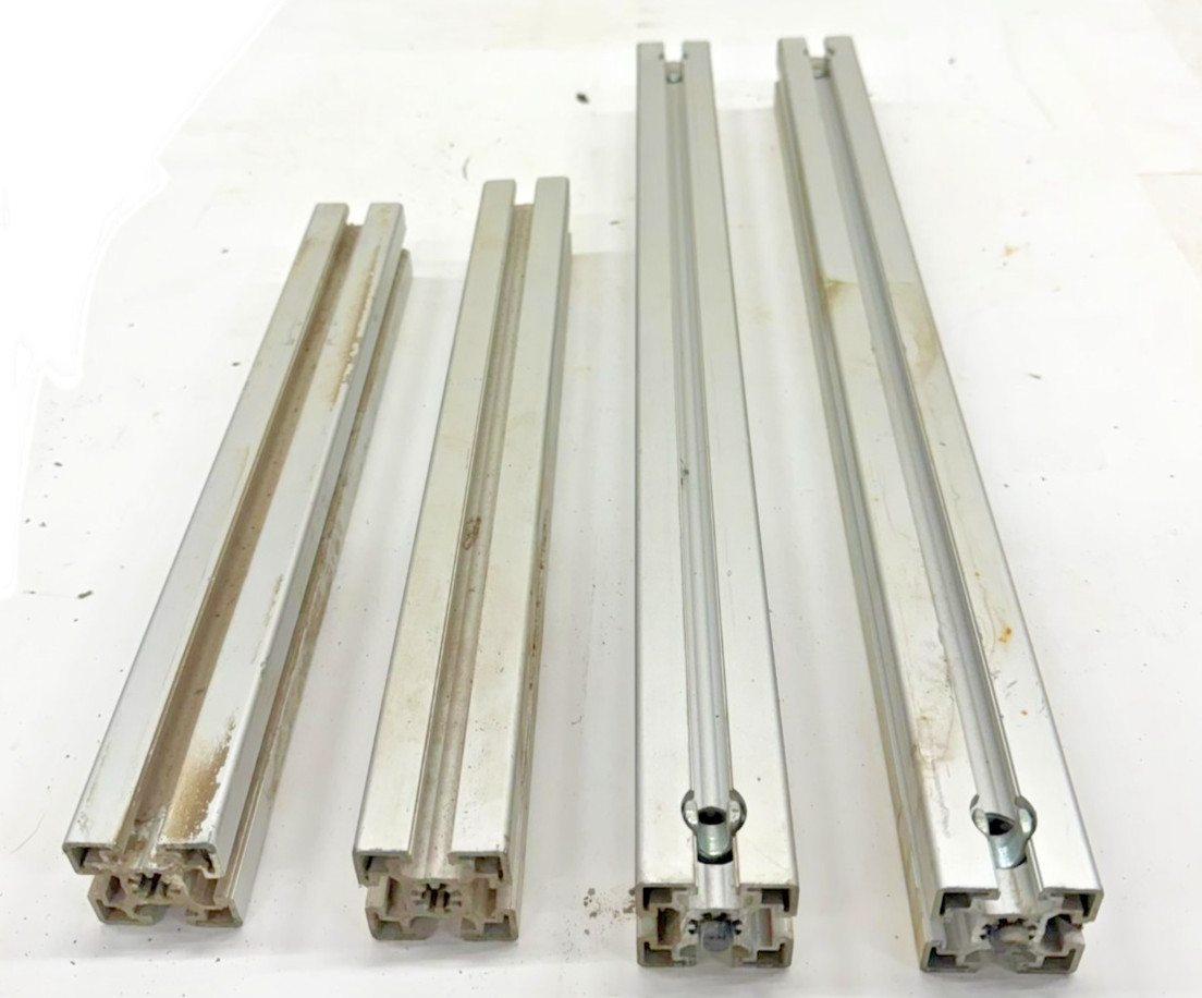 80/20 45MM ASST LENGTHS, 45-4545, (LOT OF 4), 14-1/8″ TO 22″, 4 OPEN SLOTS