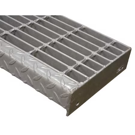 Carbon Steel Stair Tread, Carbon Steel Serrated Surface, 24 In W, 8 9/16 In D,
