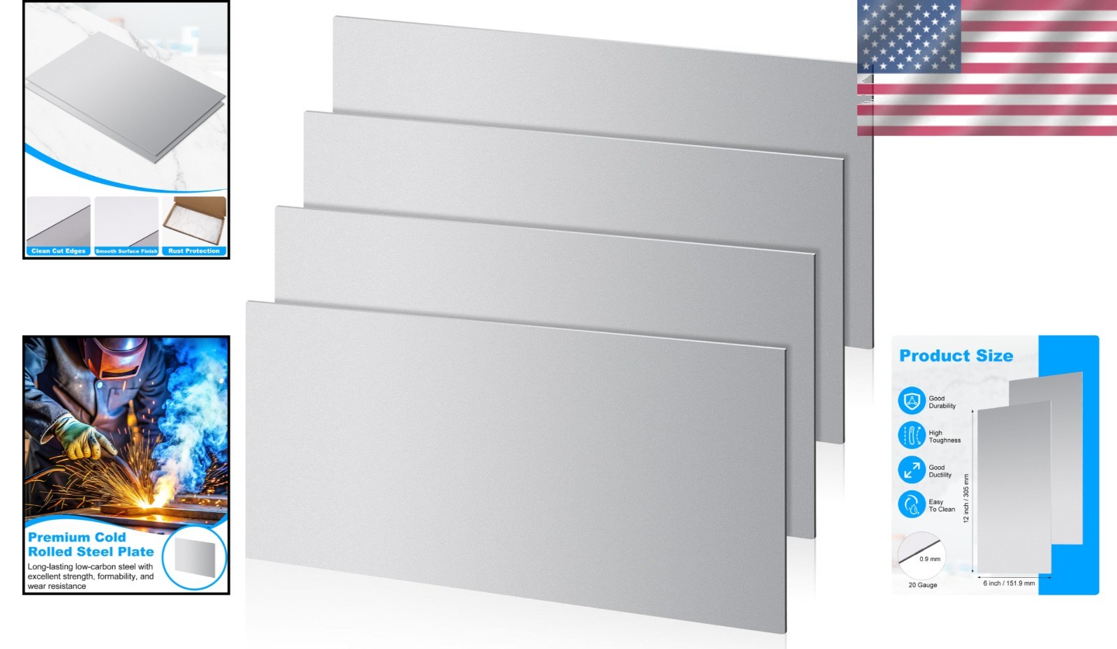 4 20 Gauge Steel Plates – Smooth Surface, Burr-Free Edges for Safe Use