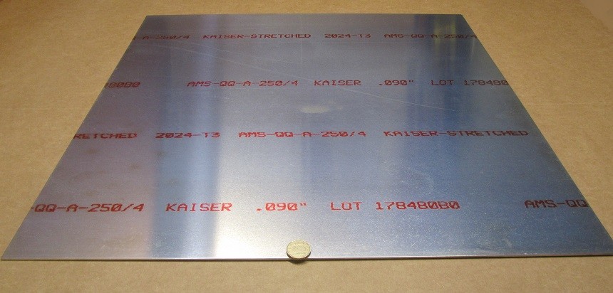 2024 Aluminum Sheet, T3, .090″ Thick x 24.0″ Width x 24.0″ Length