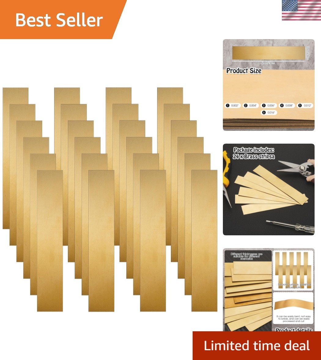 24-Piece Assorted Brass Shim Stock – 6” Length, 0.002” to 0.016” Thickness