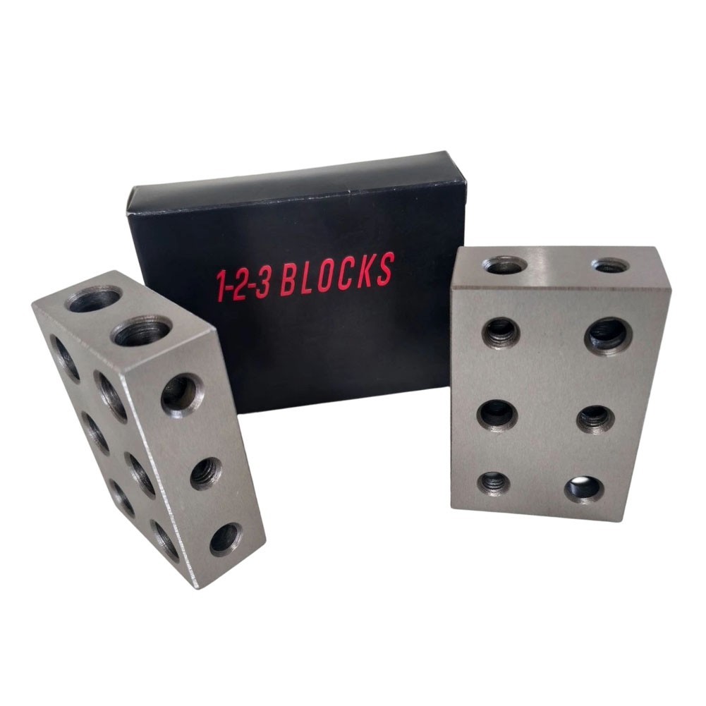 1 x2 x3 Steel Blocks Pair 11 Holes 5 Threaded 5/16-18 for Fixture Building
