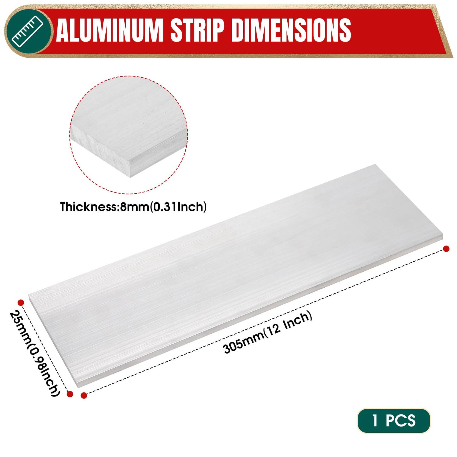 YTKavq 6061 Aluminum Flat Bar, 5/16″x1″x12″ Rectangle | T6511, Solid Mill Sto…