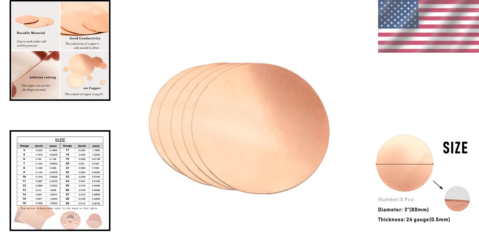 5 Pack of 3” Reddish-Brown Copper Plates – Perfect for Crafting & Engraving