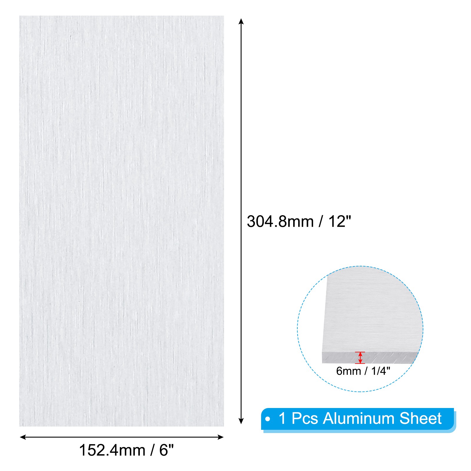 6061 T651 Aluminum Sheet Metal 12 x 6 x 1/4(0.236″) Inch 1Pcs Flat 6MM
