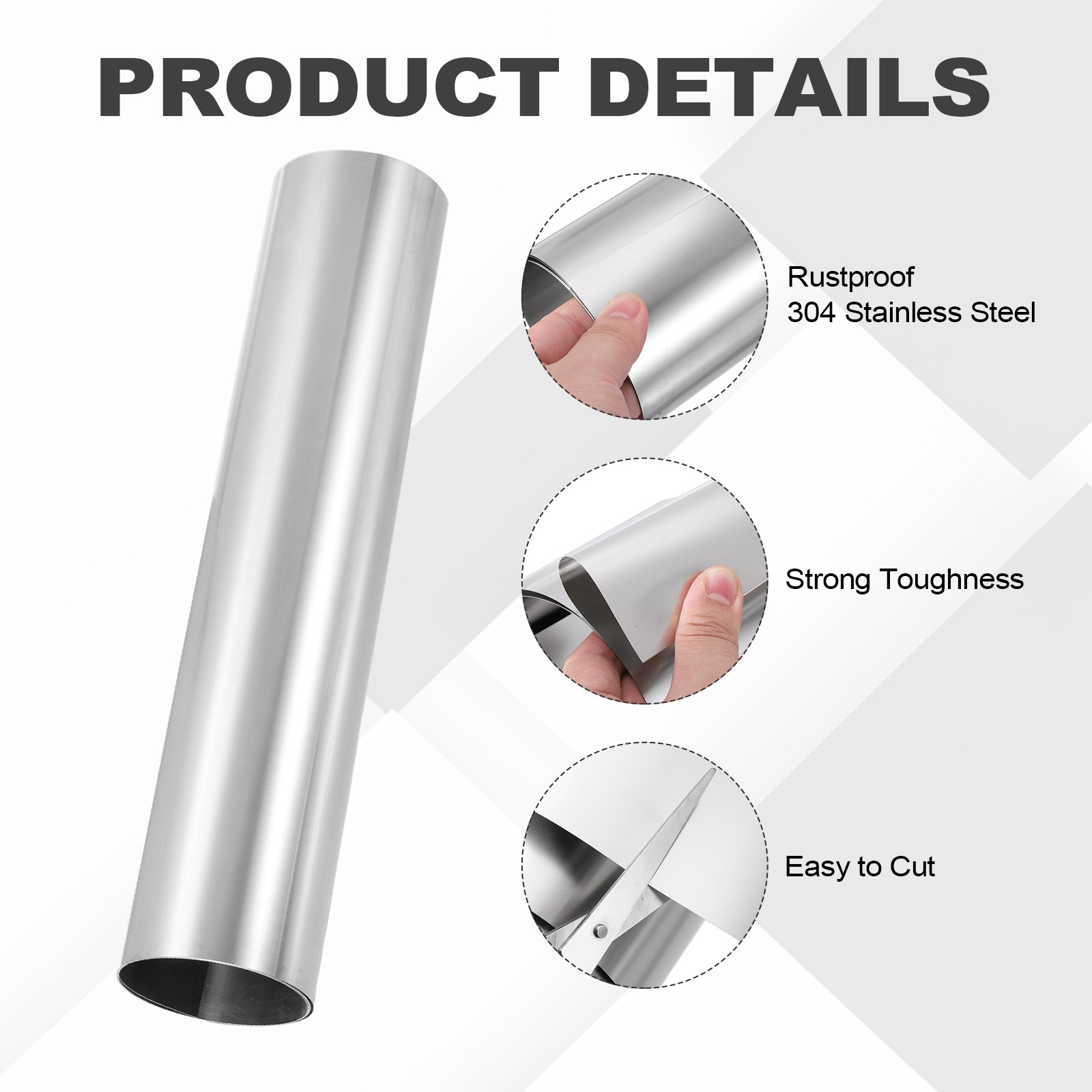 304 Stainless Steel Foil Roll 0.12mm x 300mm x 1m Metal Strip Sheet Silver Tone