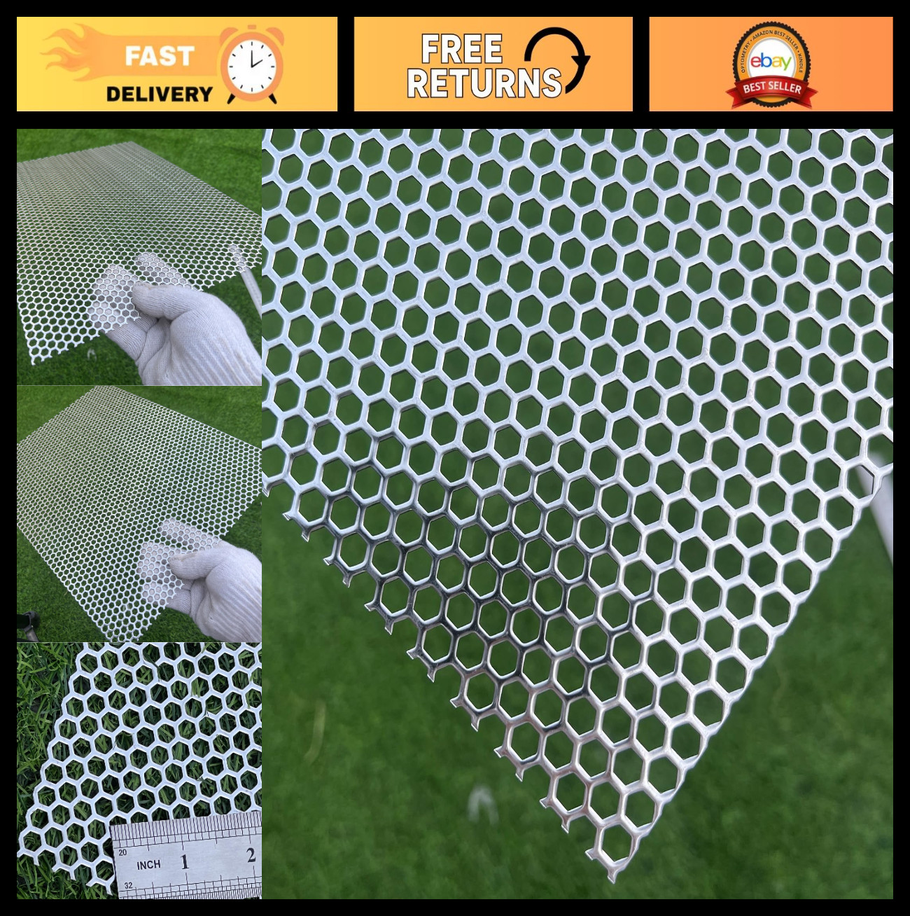 16″x12″ Perforated Metal Sheet 19 Gauge Hexagonal Hole 1/4″ 304 Stainless Steel