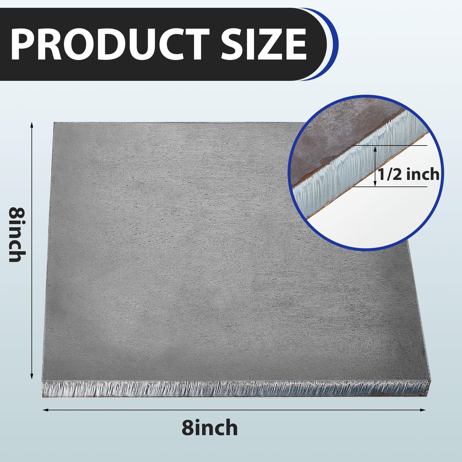 8 x 8 x 1/2 Inch A36 Steel Plate Hot Rolled, Weldable gray