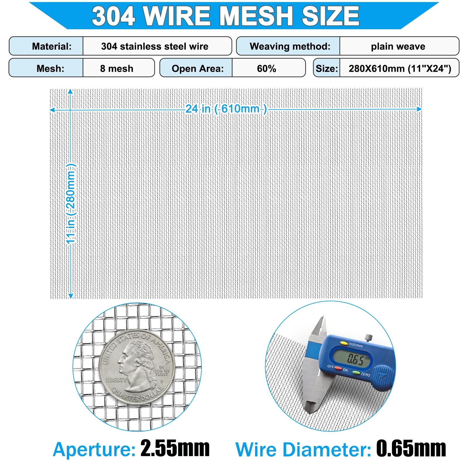 Valchoose 304 Stainless Steel Mesh Screen11 X24, 12” X 24” Sturdy and Easy…