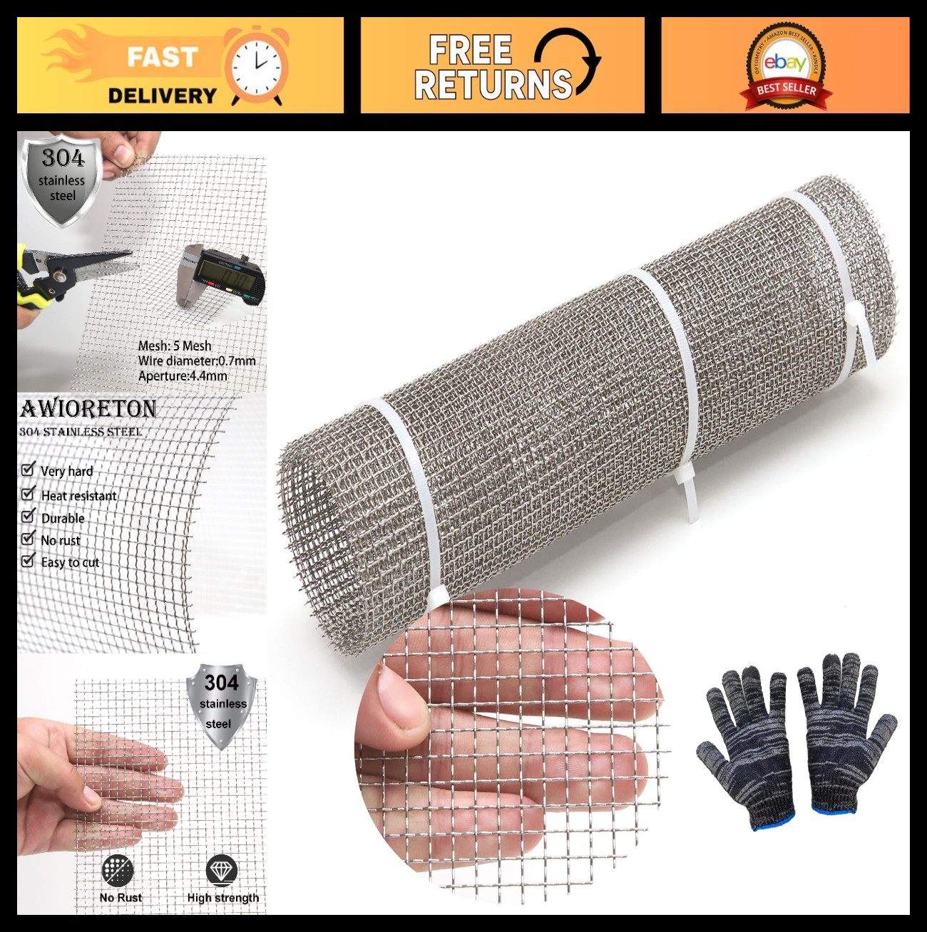 Stainless Steel Wire Mesh Screen 12×40 Inch, 2 Pcs, 5 Mesh, Rodent & Pest Contro