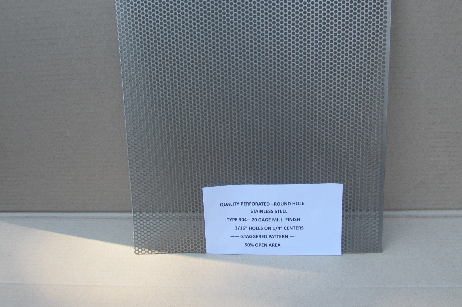 =3/16 HOLES=20 GA.-(.037)-304 STAINLESS PERFORATED 11-3/4″ X 23-1/2″===