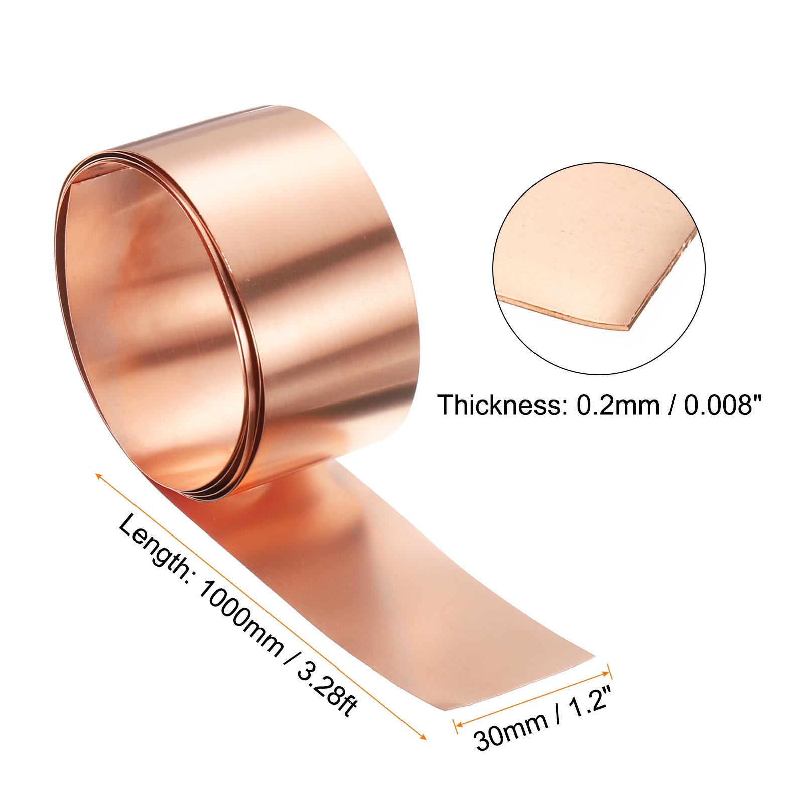2pcs Copper Sheet Roll 0.2mm Thick Copper Flashing Strip (1.2″ Width x 3.28ft)