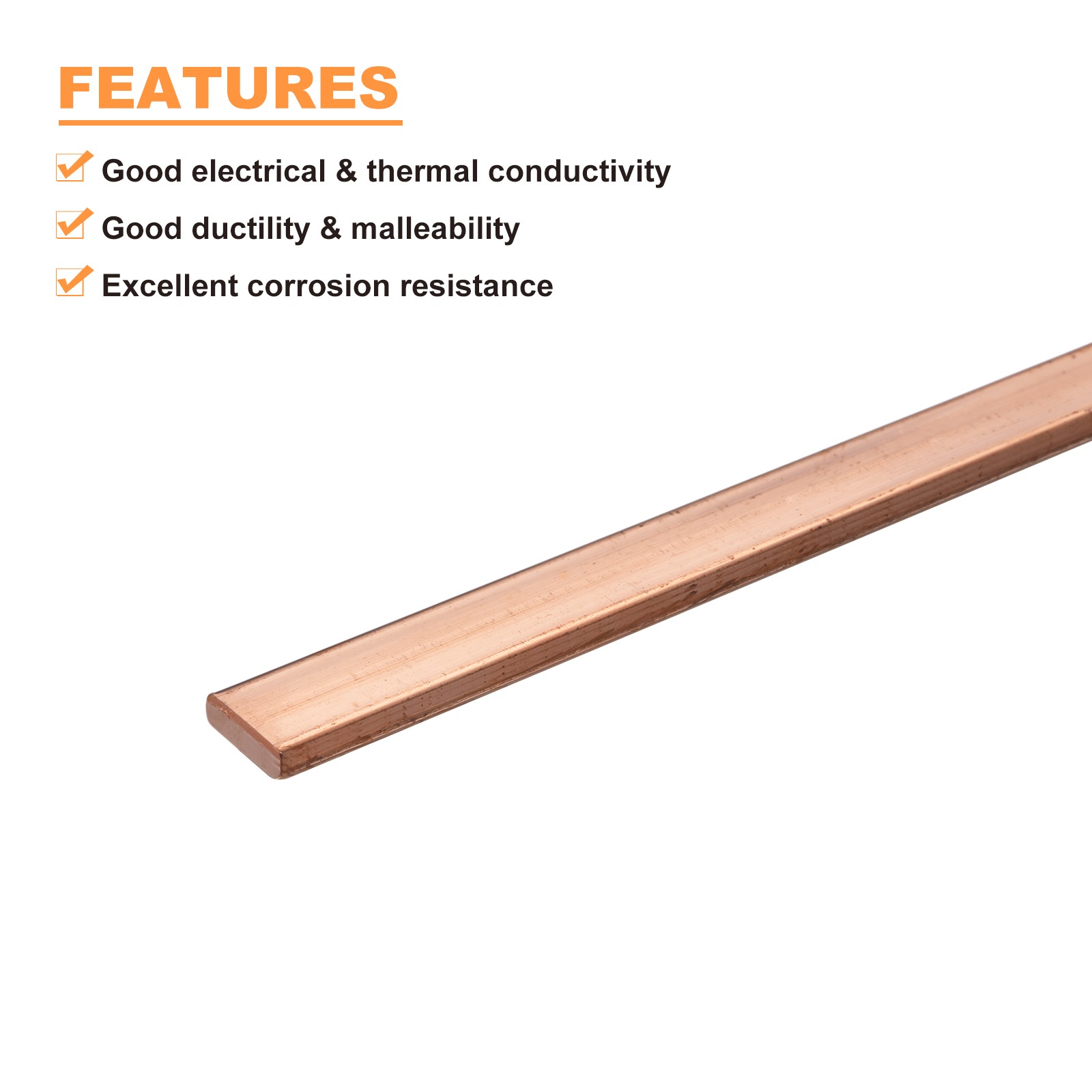 Copper Flat Bar, 5/32″ Thickness x 3/8″ Width x 10″ Length Copper Bar Stock