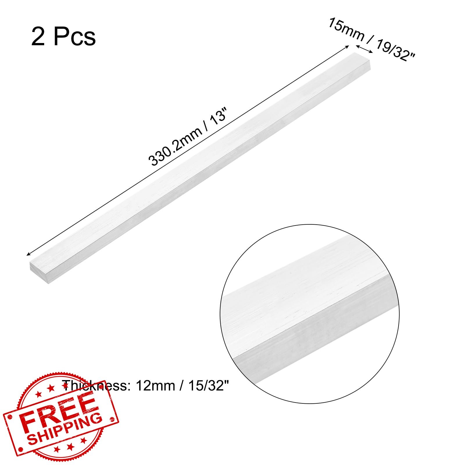 MECCANIXITY 2 Pcs 15/32″x19/32″x13″ Aluminum Flat Bar Silver