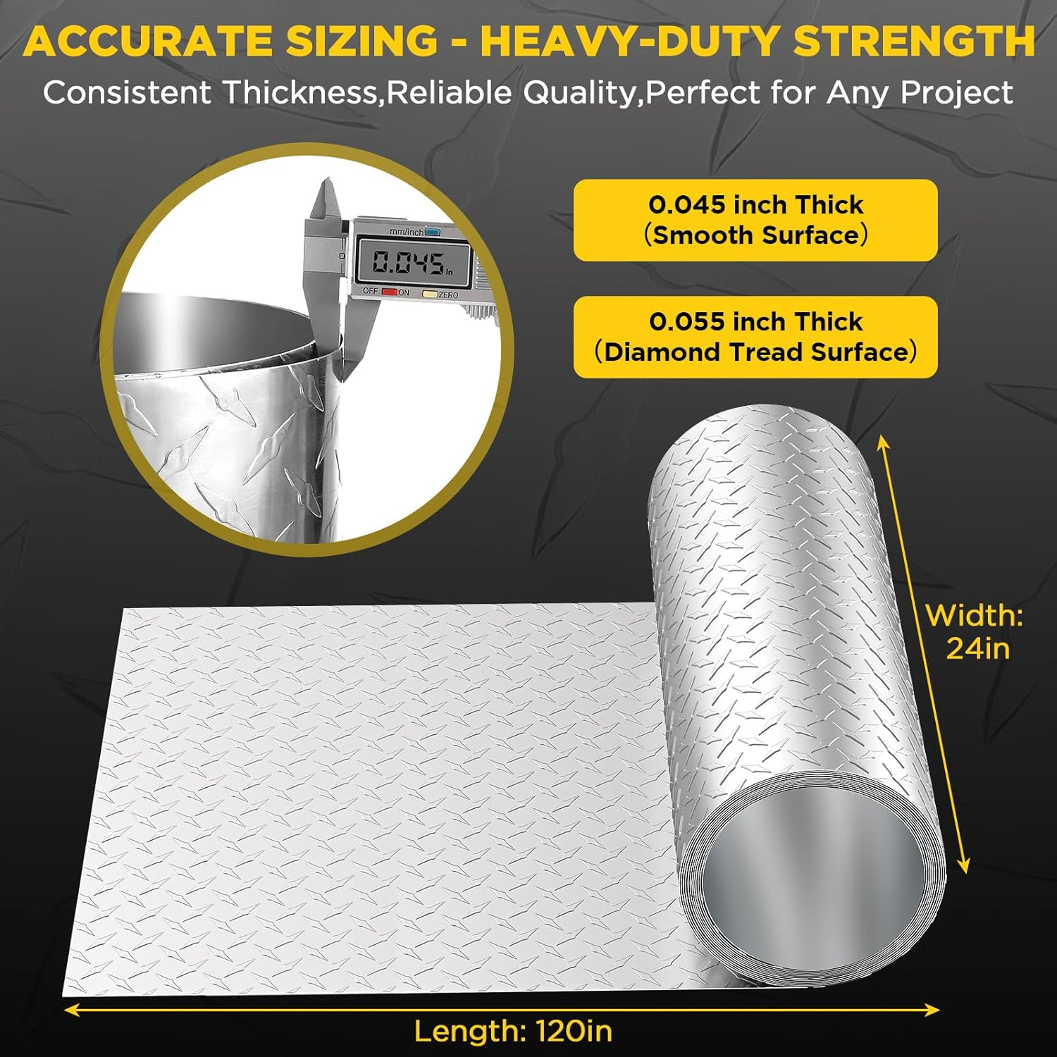 Aluminum Diamond Plate Sheet – 120″ x 24″ Tread Texture for Easy Use