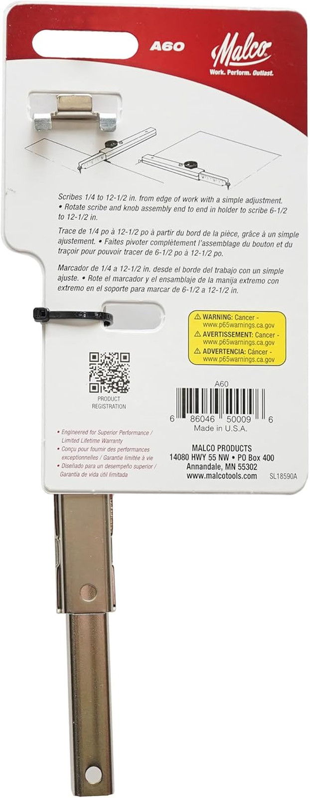 A60 Adjustable Sheet Metal Scribe – 1/4″ to 12-1/2″ Range, 1/8″ Graduations | Zi