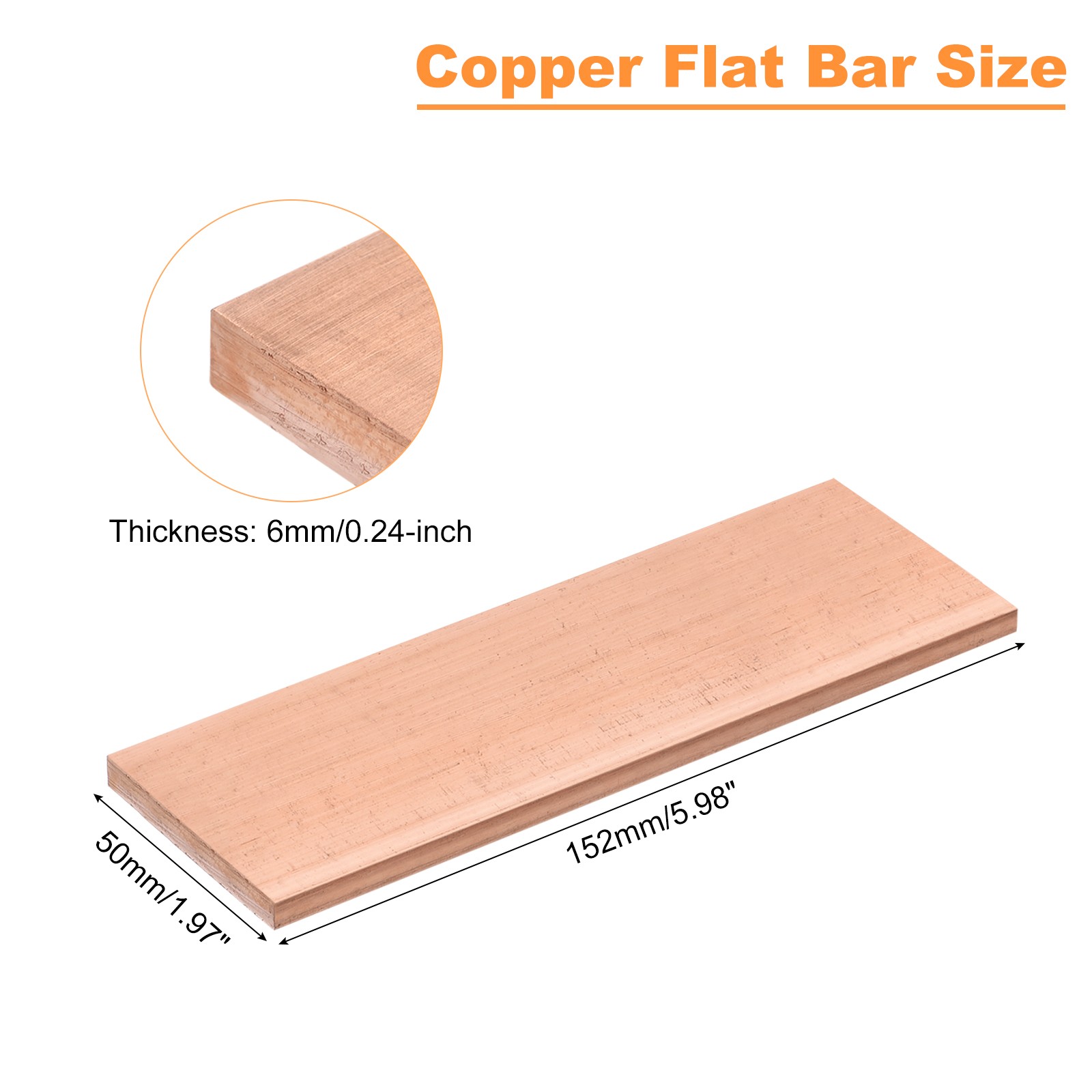 Copper Flat Bar, 1/4″ Thickness x 2″ Width x 6″ Length Copper Bar Stock