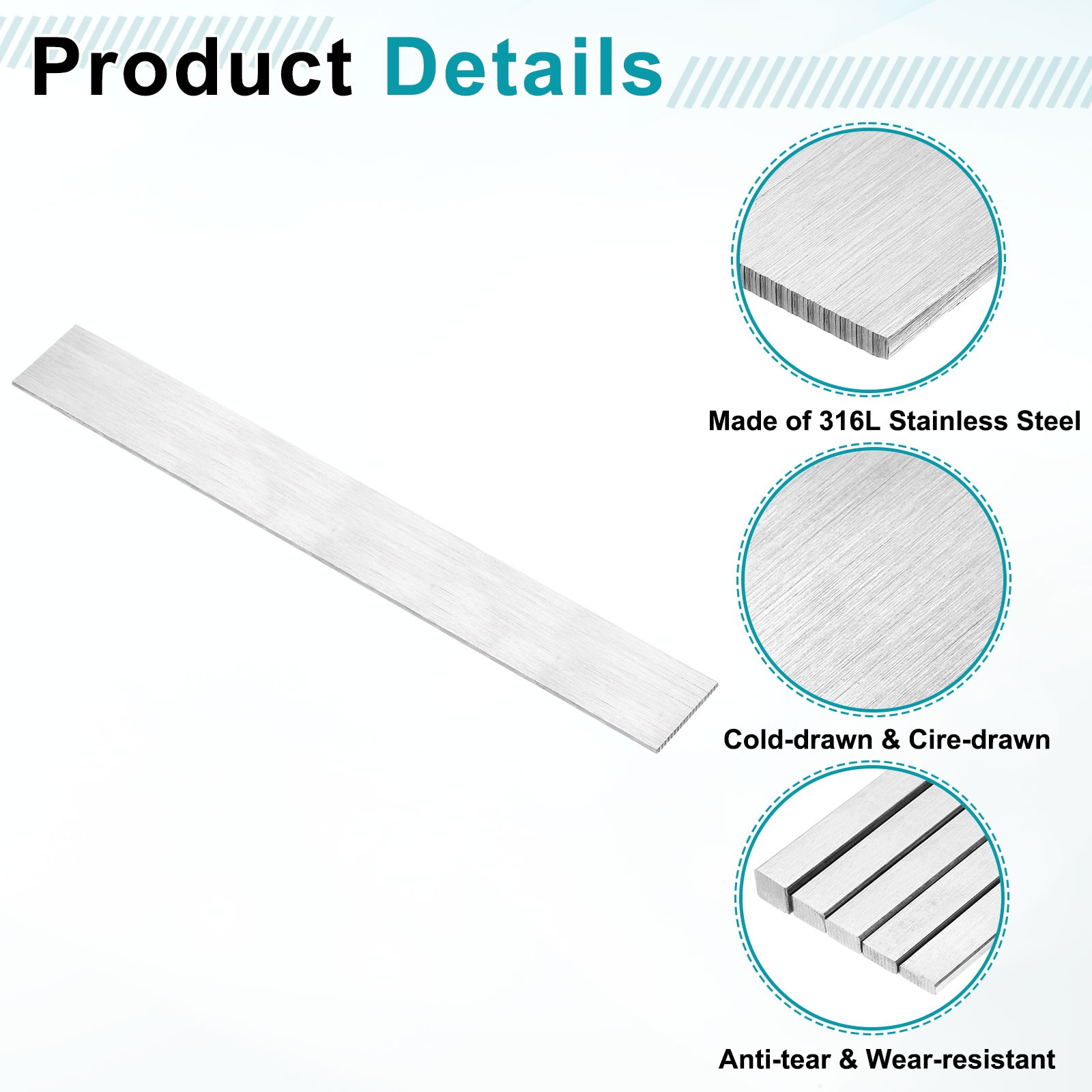 316L Stainless Steel Flat Bar 1/8″ x 1-9/16″ x 12″ Trim Strips Sheet
