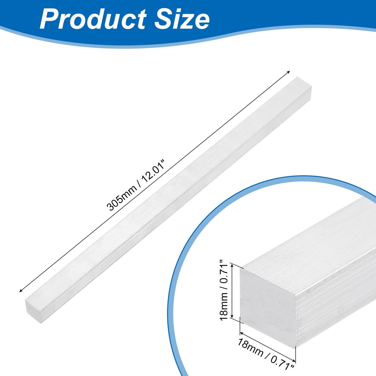Square 6063 Aluminum Flat Bar, 11/16″ Thickness 11/16″ Width 12″ Length