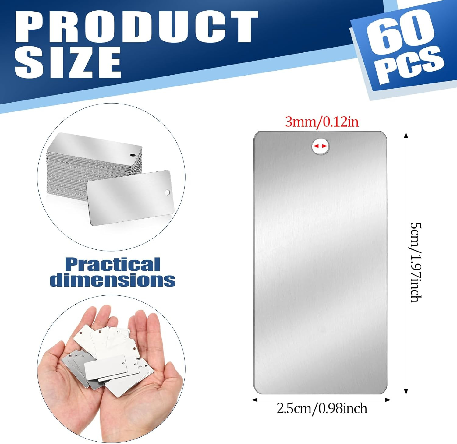 60 Pcs Metal Engraving Blanks, 1 X 2 Inch Blank Stainless Steel Tags Rectangle M