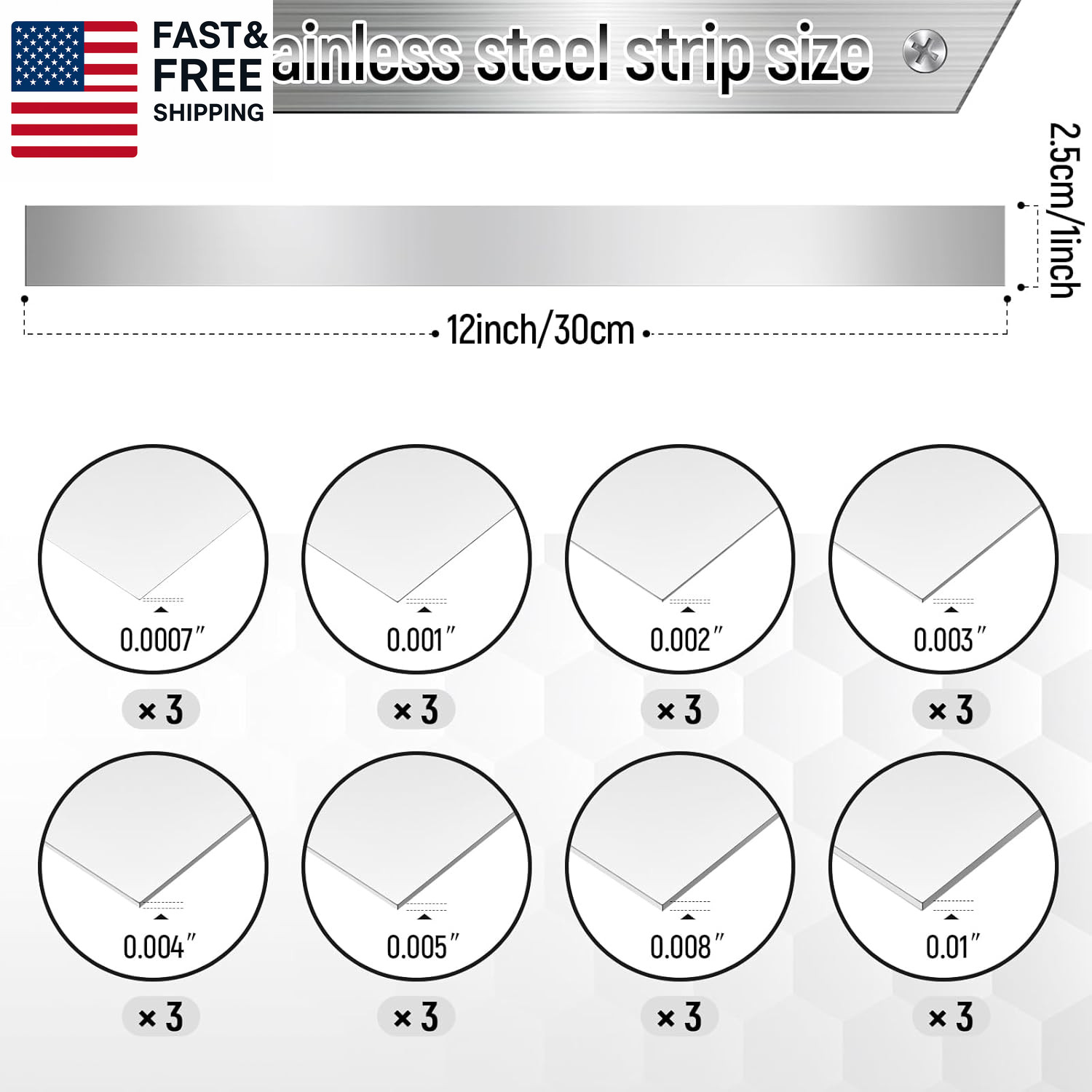 24 Pcs 304 Stainless Steel Strips Metal Shim Stock Assortment 1 Width X 12 Lengt