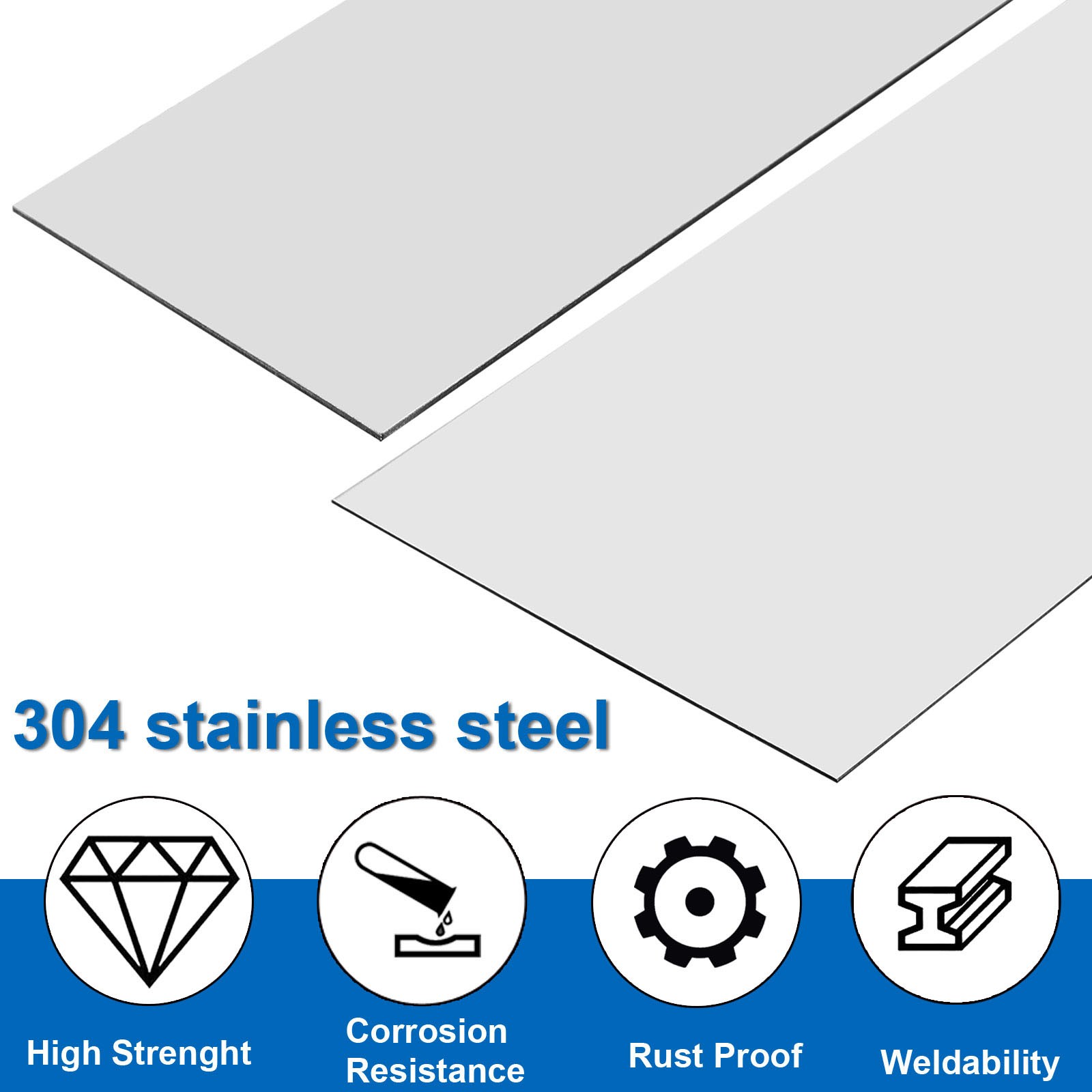 304 Stainless Steel Shims, 30 Inch x 2 Inch x 0.039 Inch Metal Strips Sheet 2Pcs