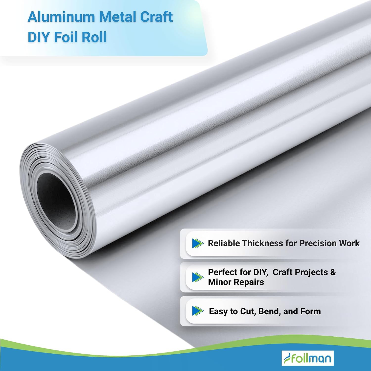 Aluminum Metal Craft Foil Roll, 36 Gauge Thick Silver Embossing Foil for School
