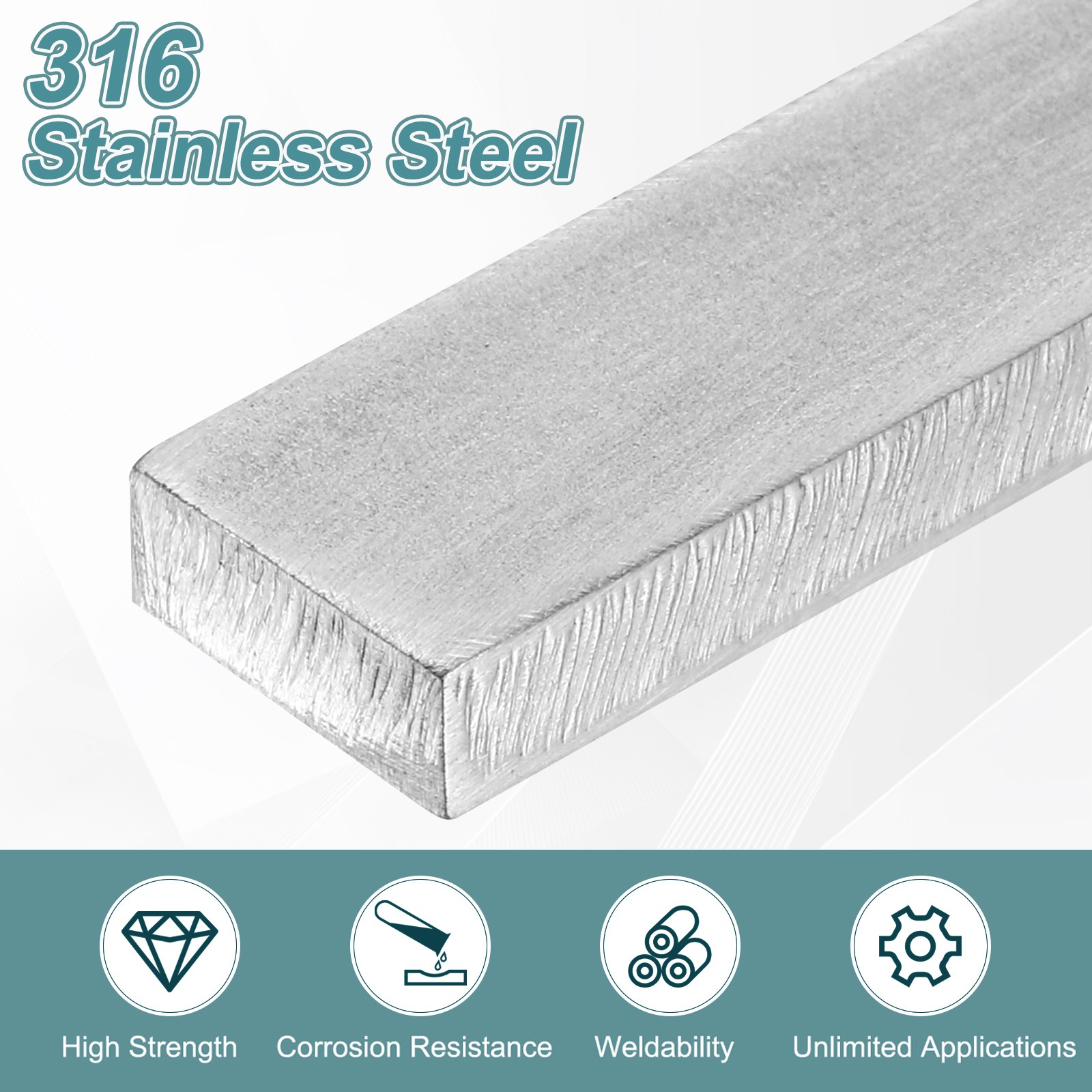 316 Stainless Steel Flat Bar, 1/4″ Thickness 19/32″ Width 6″ Length Metal Bar