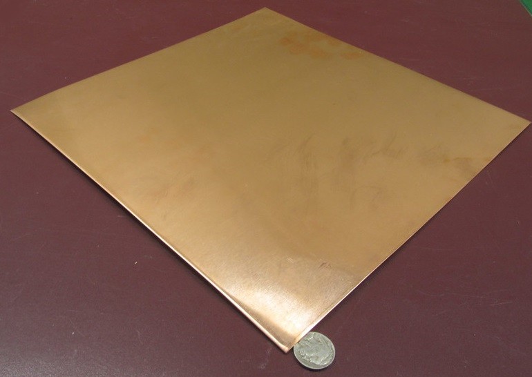 101 Copper Sheet 1/8 to 1/4 Hard .063″ Thick x 12.0″ Wide x 12.0″ Length