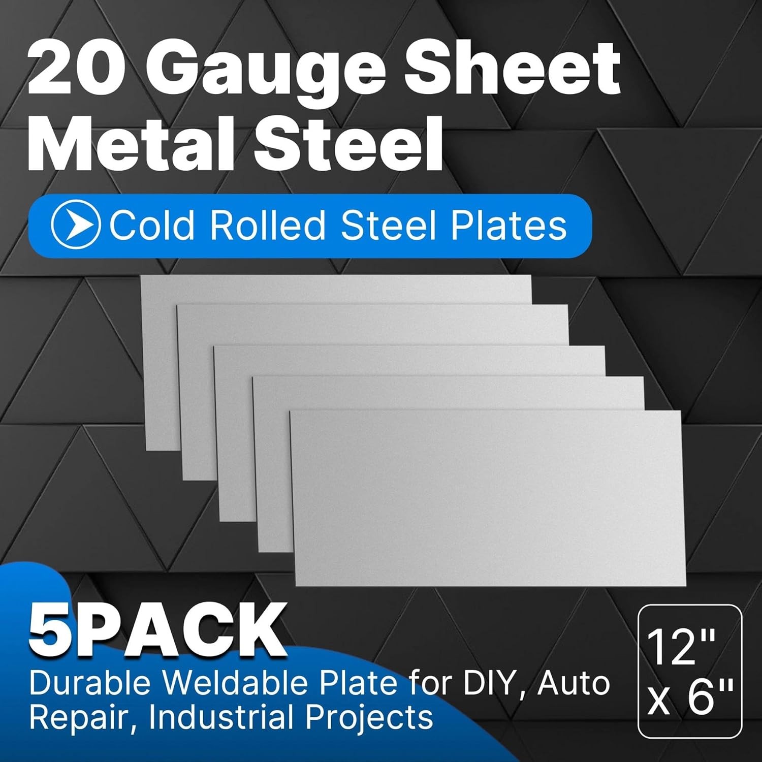 5 Pack 20 Gauge Sheet Metal Steel, 12″ x 6″ Cold Rolled Steel Sheet Plate,Durabl