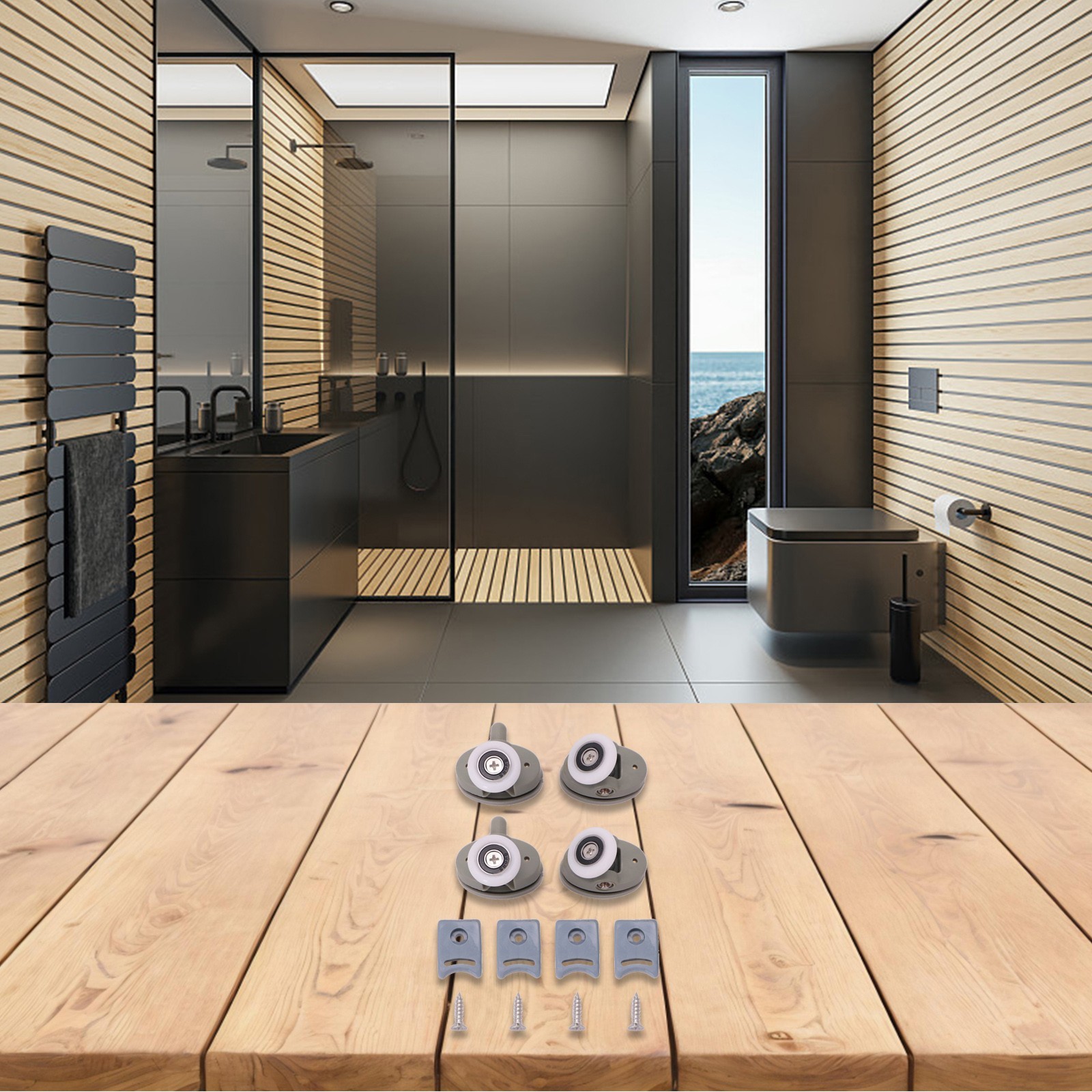 Shower Door Wheel Assembly Kit Includes Four Adjustable Rollers at 23mm