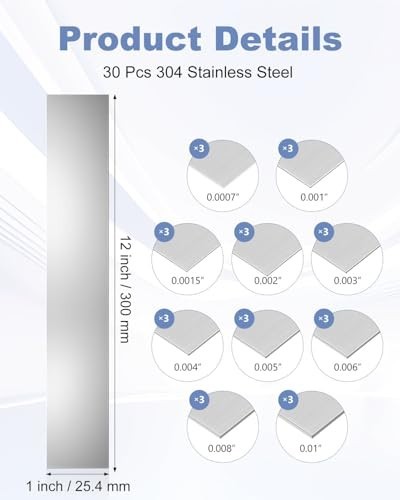 30 Pcs Stainless Steel Shim Stock Set, 1″ x 12″ Metal Shims for Leveling & Gaps