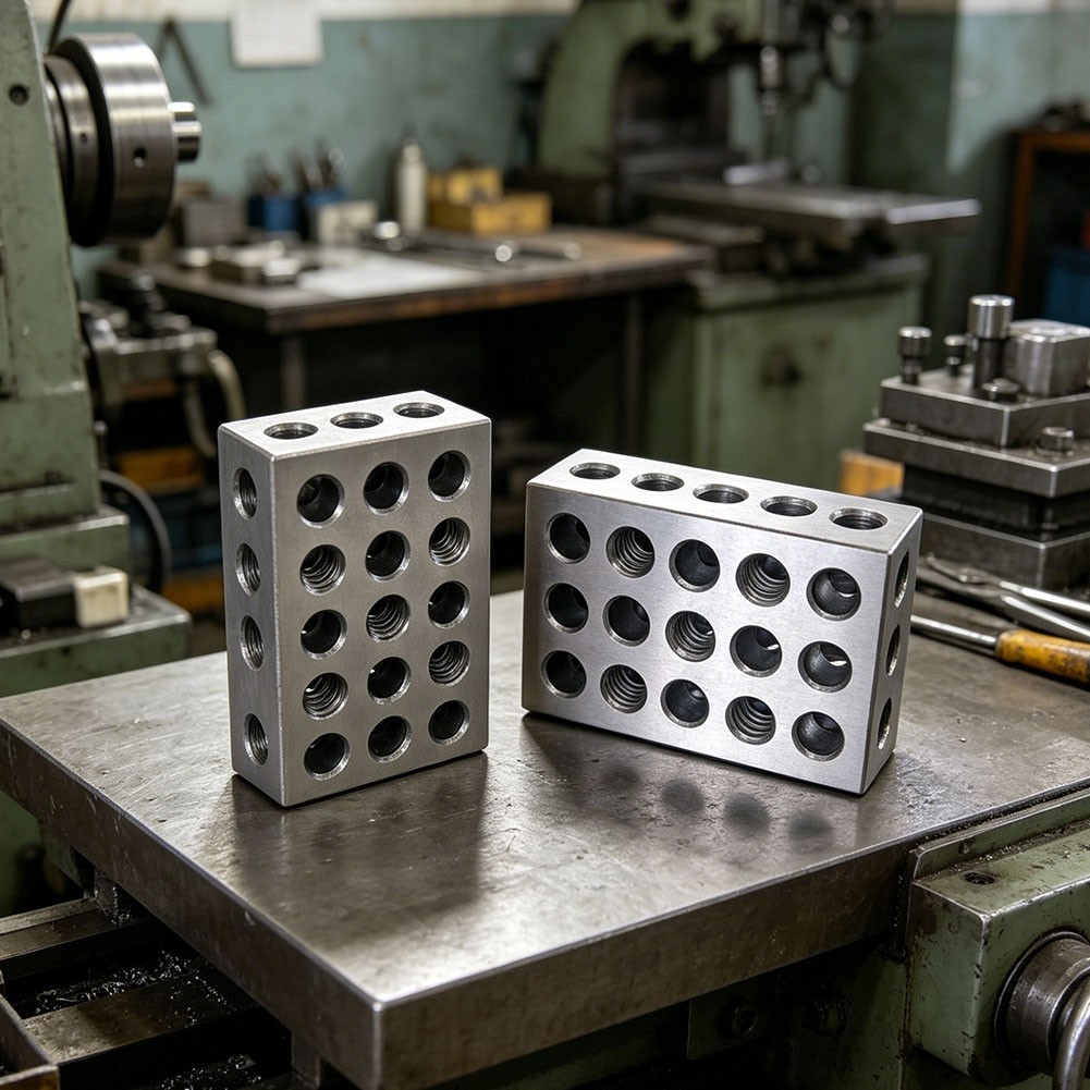 Matched Steel Blocks 25mm 50mm 75mm 23 Holes for Metalworking and Assembly