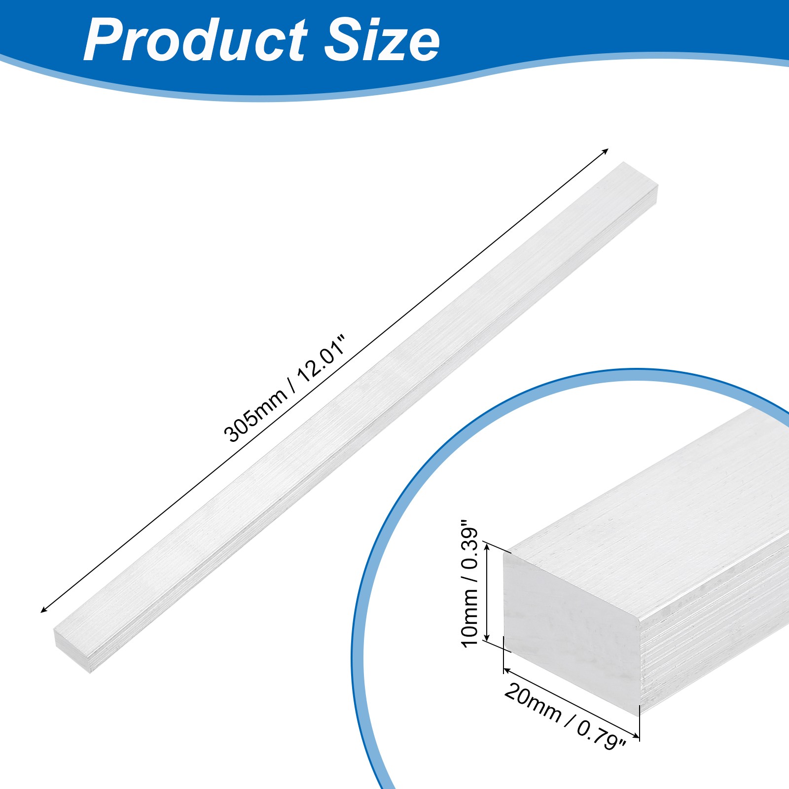 Square 6063 Aluminum Flat Bar 3/8″ Thickness 3/4″ Width 12″ Length