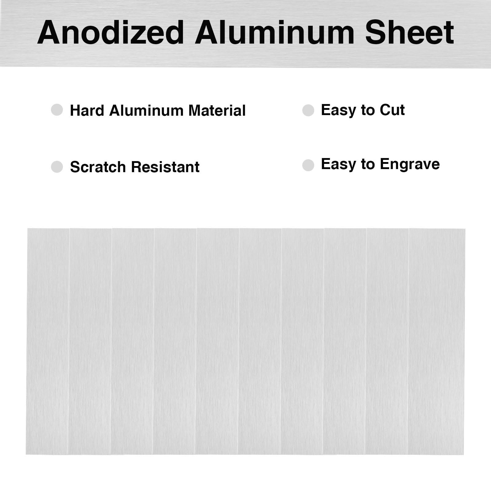 10 PCS Silver Anodized Aluminum Sheet 8x2x1/32 Inch 0.8mm Laser Engraving