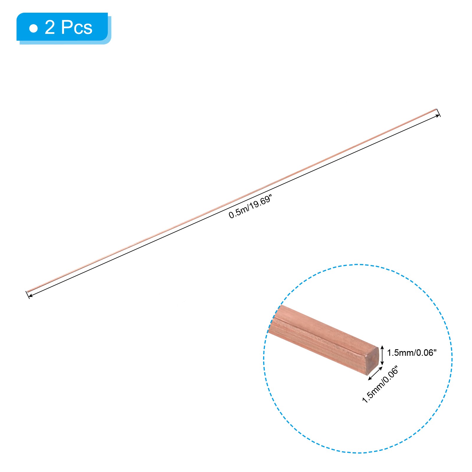 1/16 x 1/16 x 20″ T2 Copper Square Bar, 2pcs Solid Flat Mill Stock