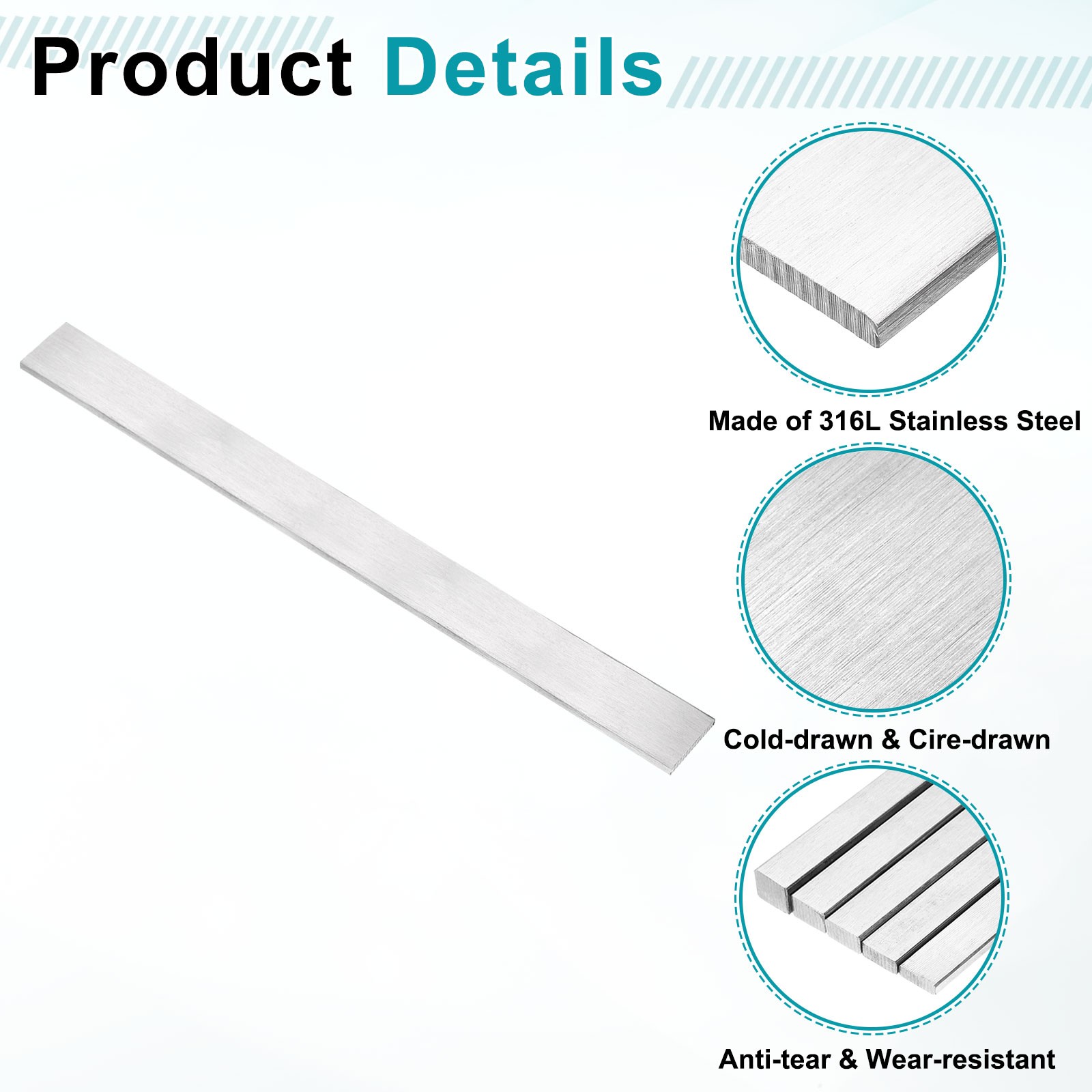 316L Stainless Steel Flat Bar 5/32″ x 1-3/16″ x 12″ Trim Strips Sheet