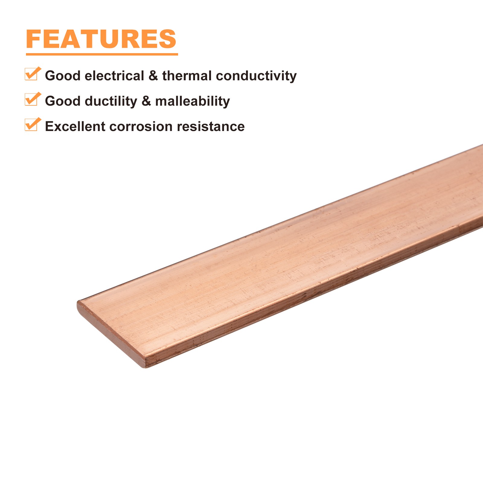 Copper Flat Bar, 5/32″ Thickness x 1″ Width x 6″ Length Copper Bar Stock