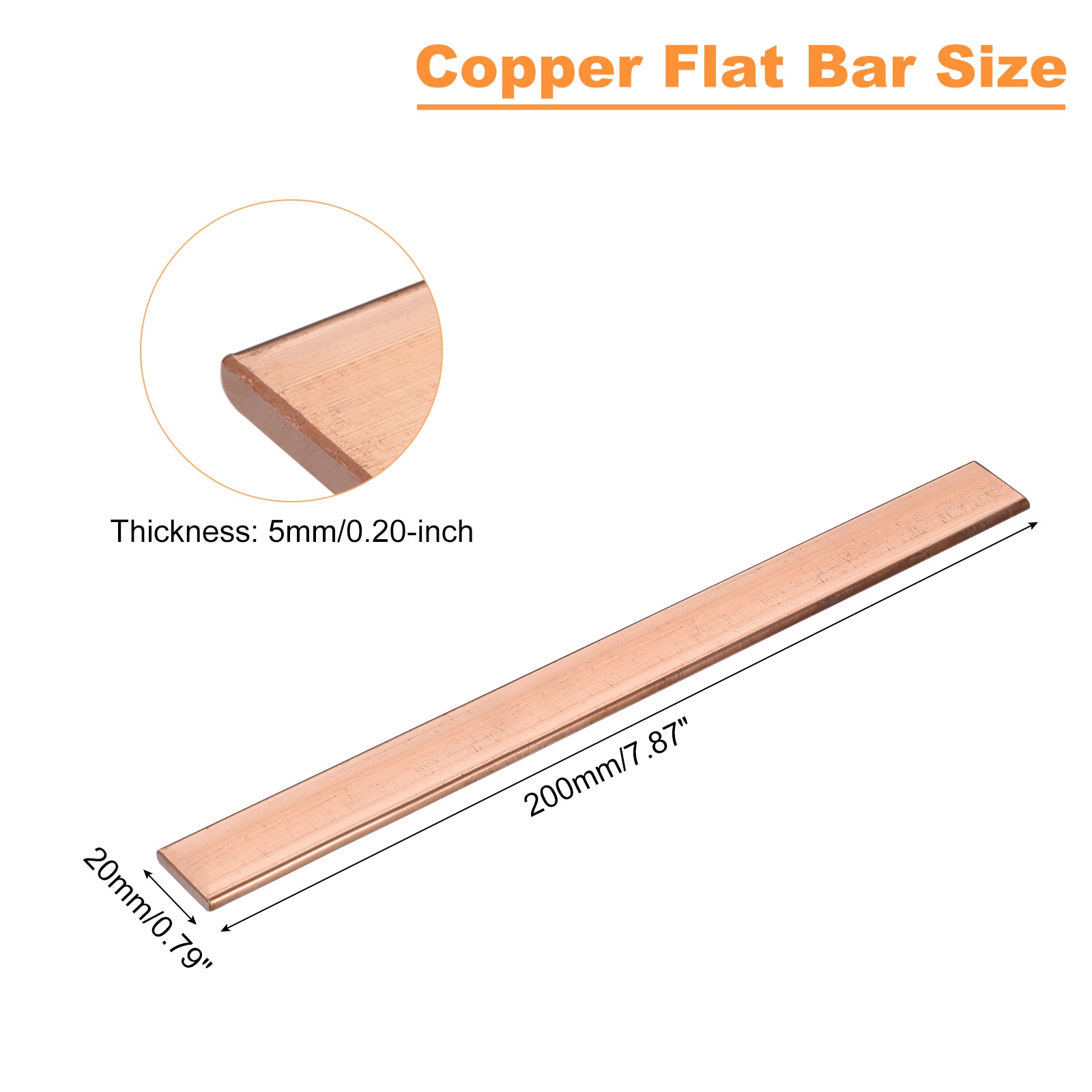 Copper Flat Bar 0.2″ Thickness x 0.79″ Width x 7.87″ Length Copper Bar Stock