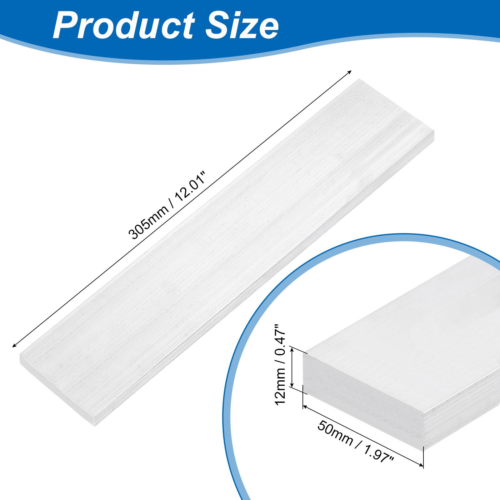 Square 6063 Aluminum Flat Bar, 1/2″ Thickness 2″ Width 12″ Length