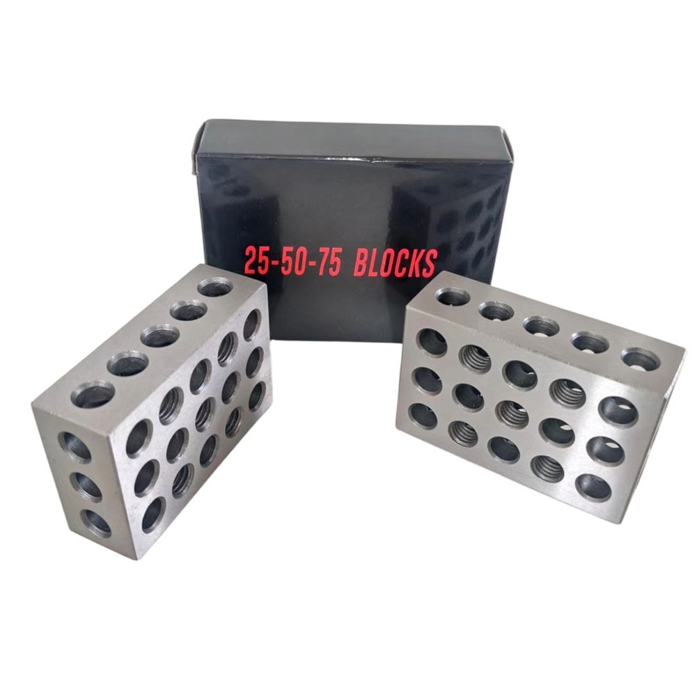 Matched Steel Blocks 25mm 50mm 75mm 23 Holes for Metalworking and Assembly